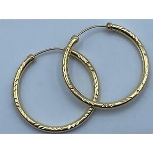 Vintage 18K Yellow Gold Large Diamond Cut Tube Capped Hoop Earrings